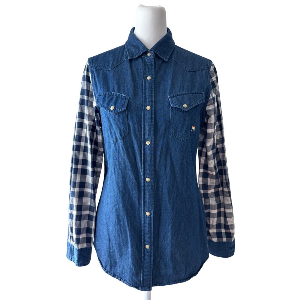 Arnold Palmer Blue & White Plaid Snap Button Collared Long Sleeve Western Shirt